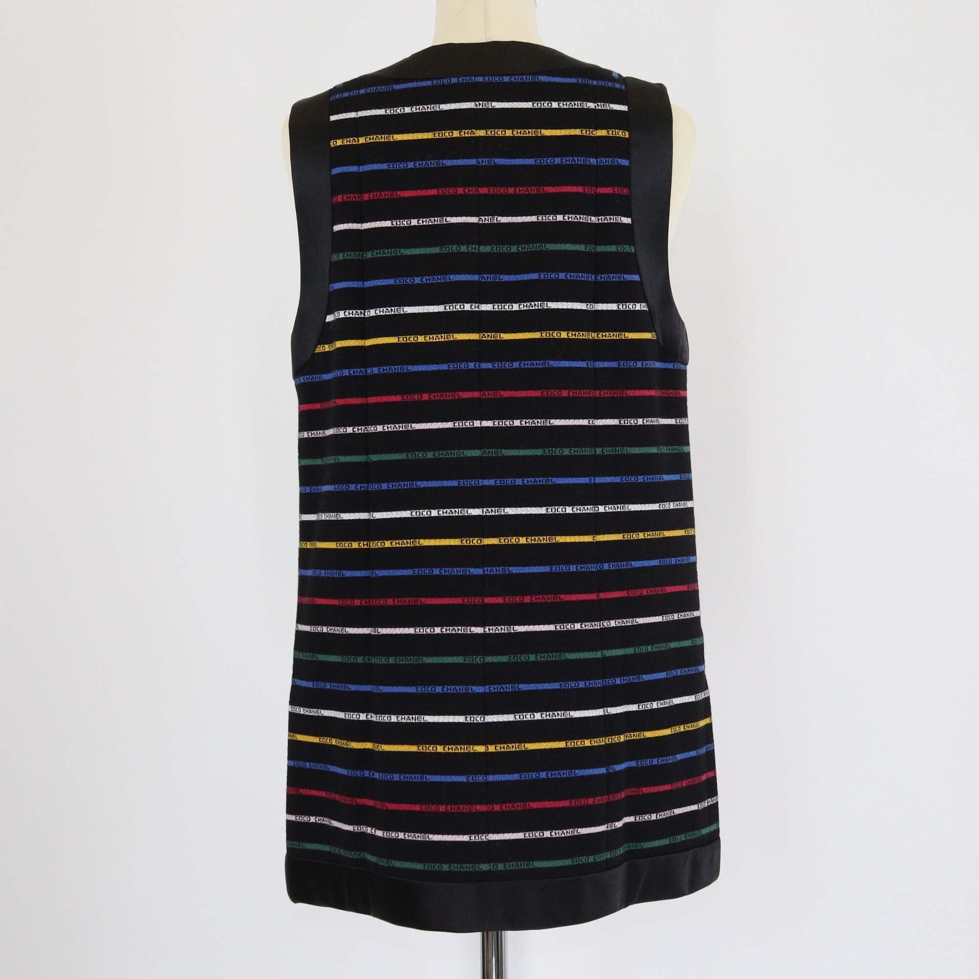 Chanel Black/Multicolor Coco Striped Sleeveless Mini Dress Womens Chanel 