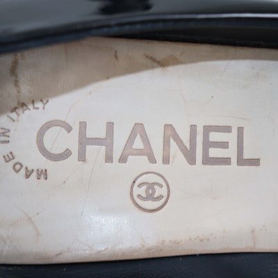 Chanel Black Patent Leather CC Cap Toe Pumps