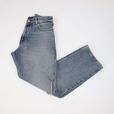 Balenciaga Blue Denim Distressed Wide Leg Jeans