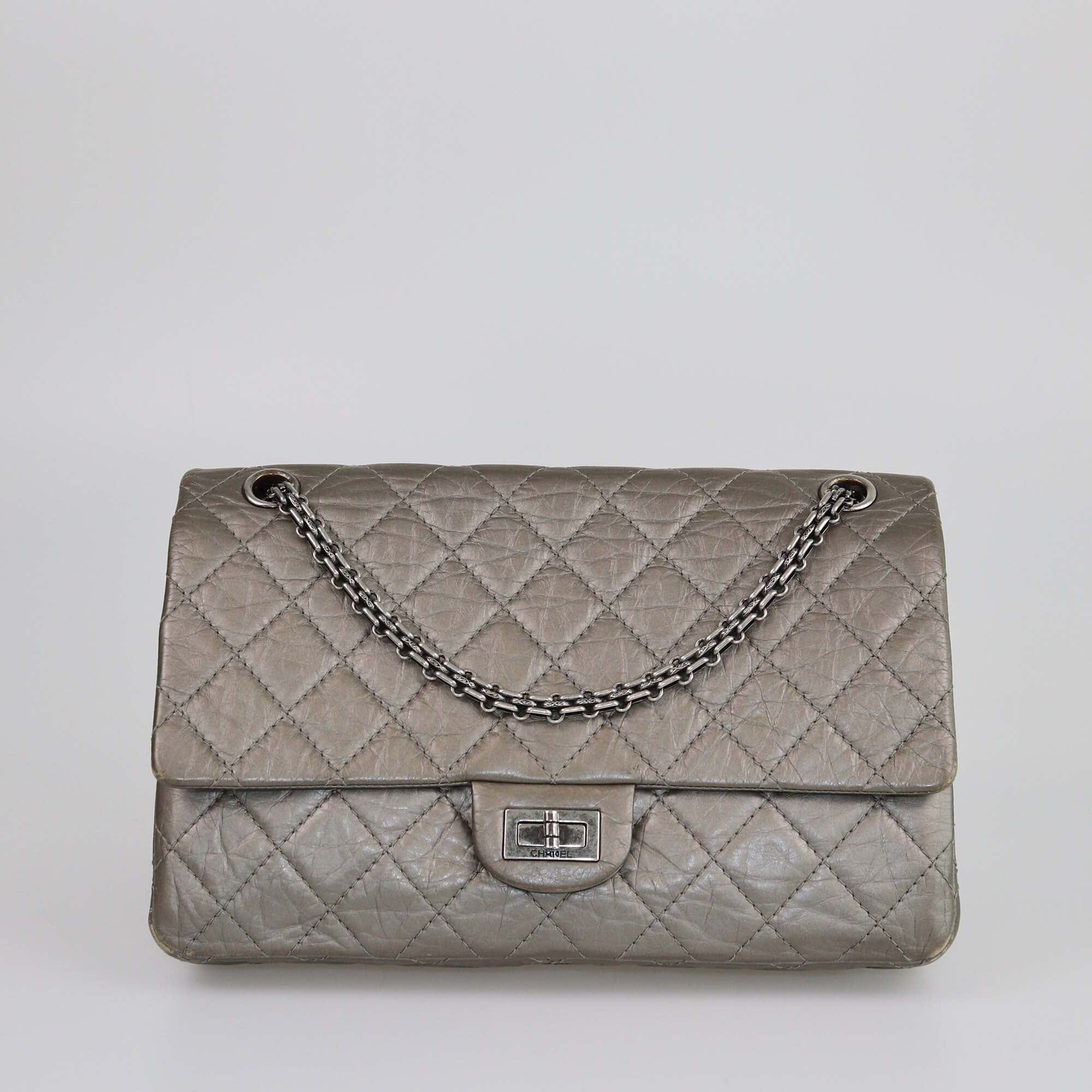 Chanel Metallic Gray Quilted 226 Triple Reissue Flap Bag Womens Chanel 