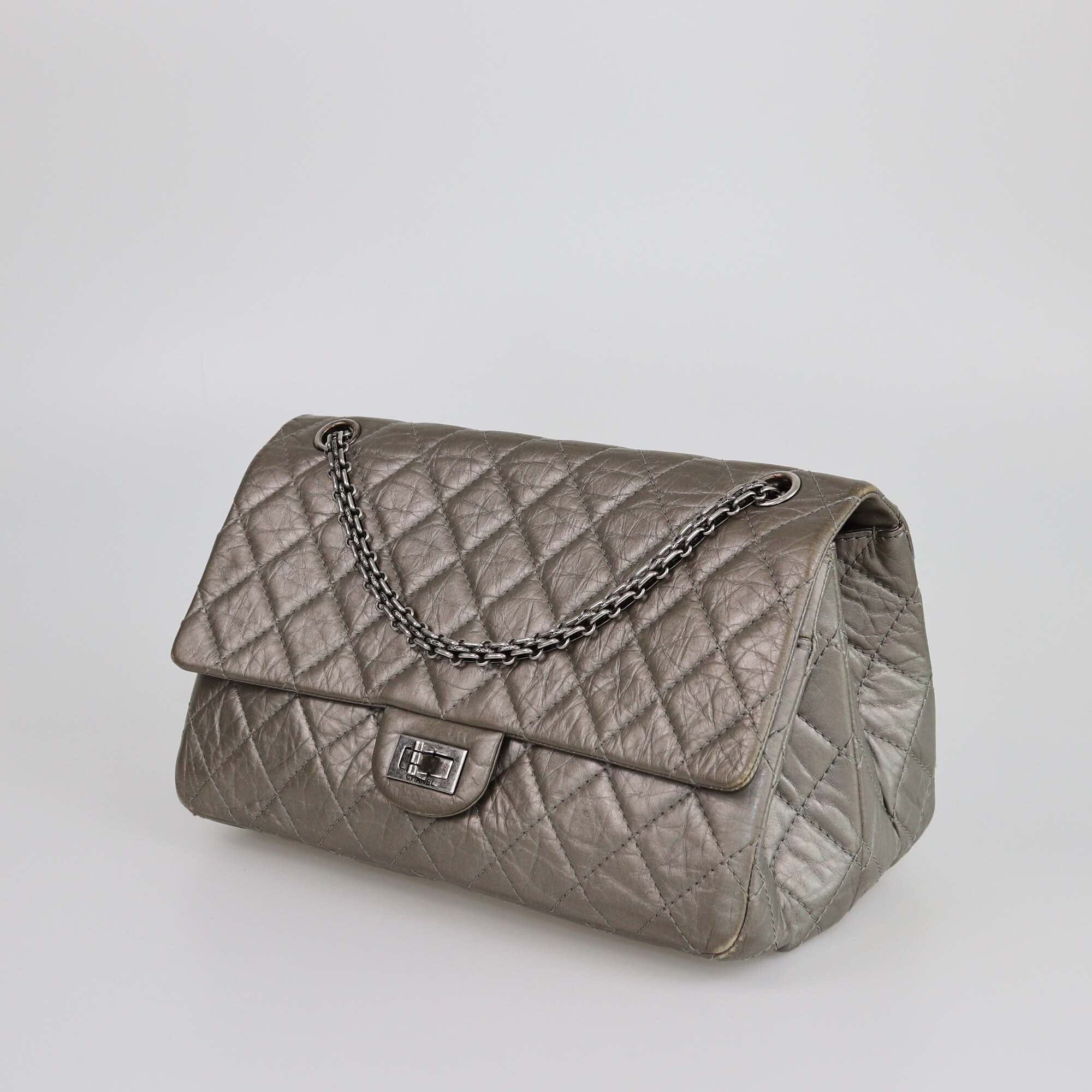 Chanel Metallic Gray Quilted 226 Triple Reissue Flap Bag Womens Chanel 