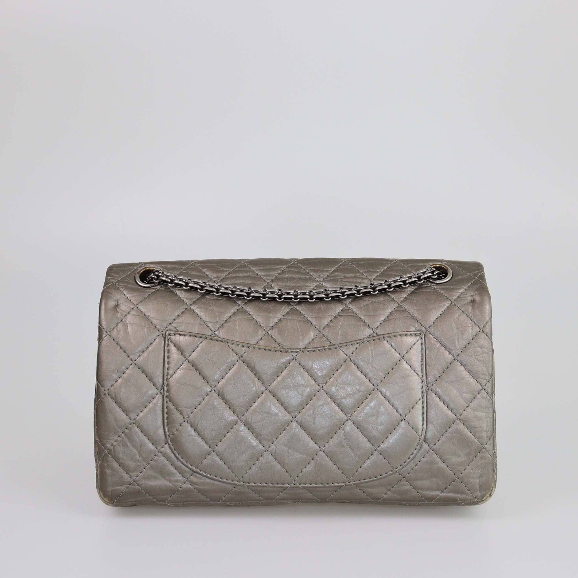 Chanel Metallic Gray Quilted 226 Triple Reissue Flap Bag Womens Chanel 