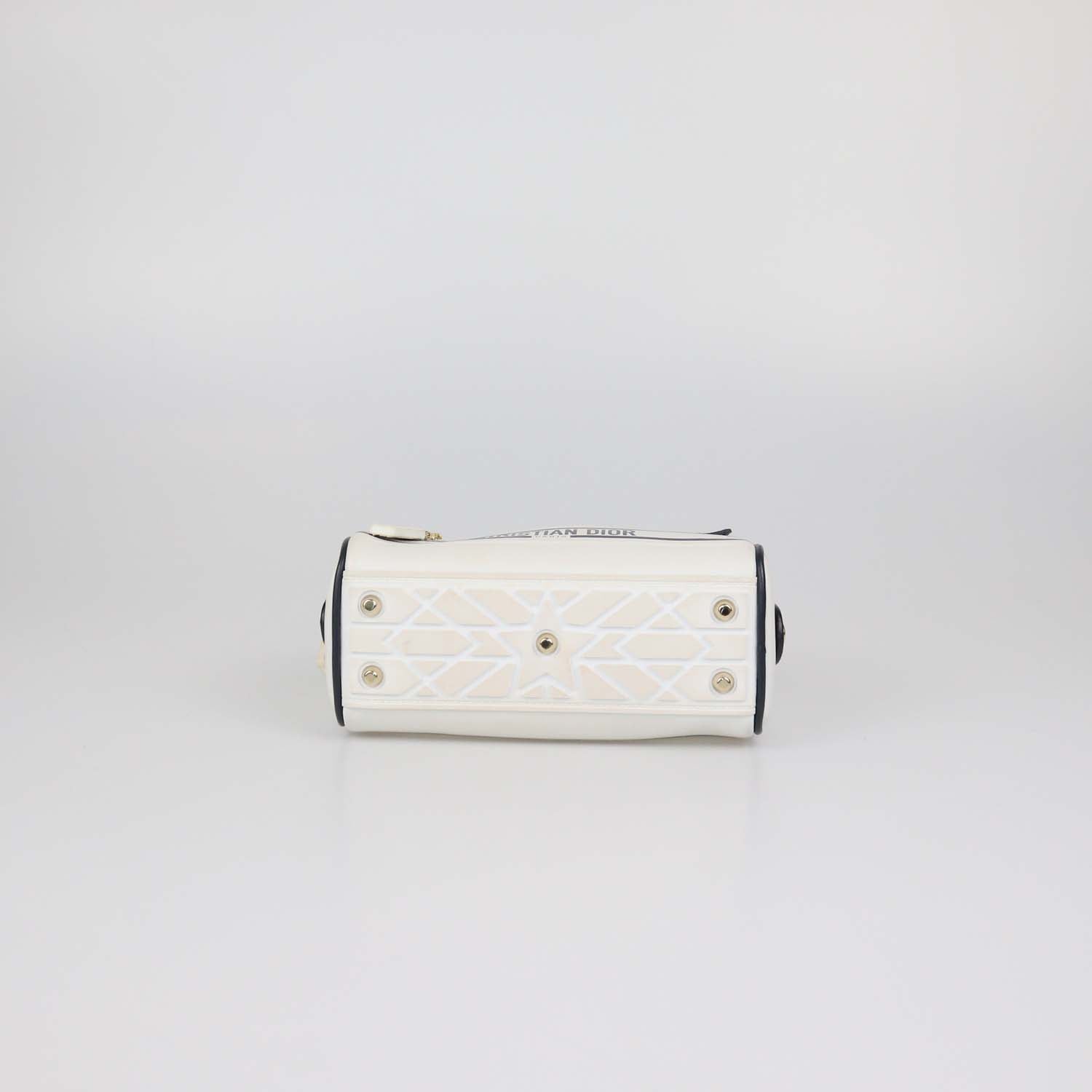 Christian Dior White/Navy Blue Leather Micro Dior Vibe Bowling Bag