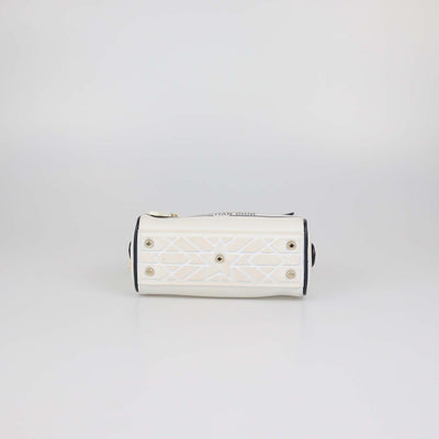 Christian Dior White/Navy Blue Leather Micro Dior Vibe Bowling Bag