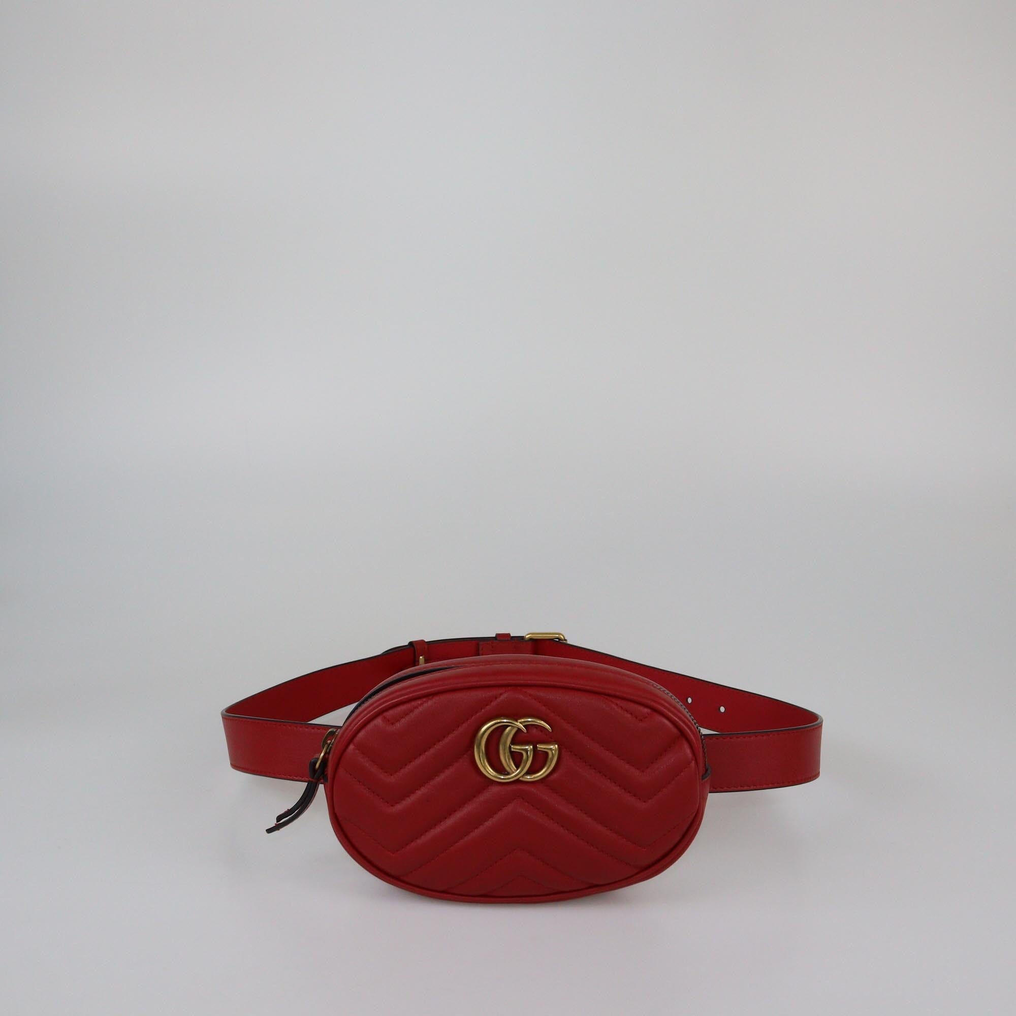 Gucci Red Matelasse GG Marmont Belt Bag Womens Gucci 