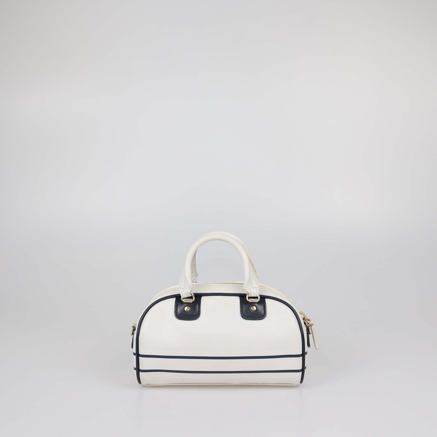 Christian Dior White/Navy Blue Leather Micro Dior Vibe Bowling Bag