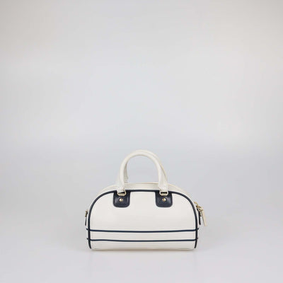 Christian Dior White/Navy Blue Leather Micro Dior Vibe Bowling Bag