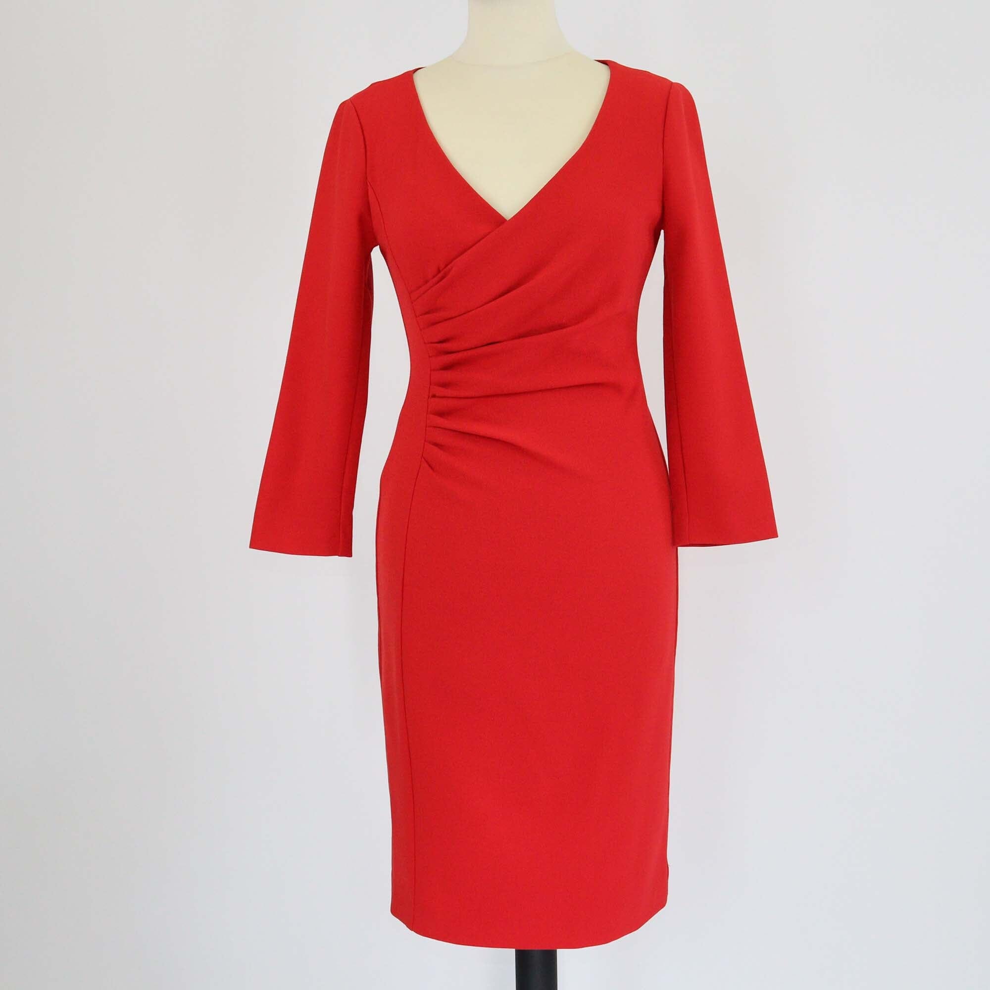 Diane Von Furstenberg Red Three Quarter Sleeve Dress Womens Diane Von Furstenberg 