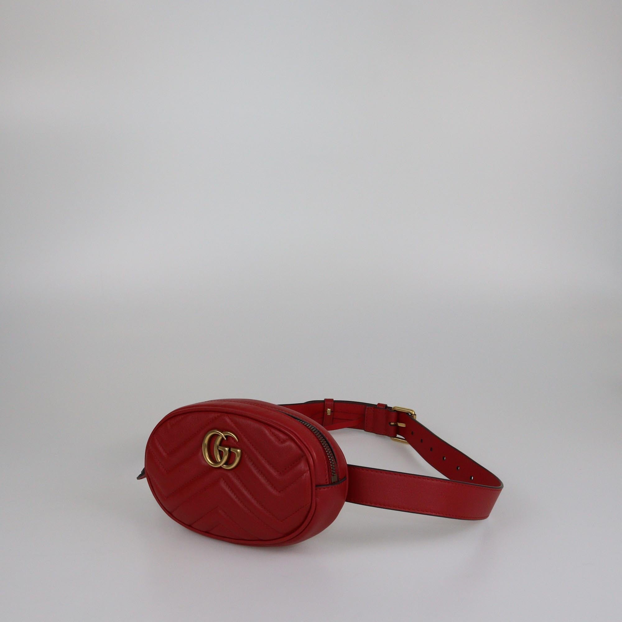 Gucci Red Matelasse GG Marmont Belt Bag Womens Gucci 