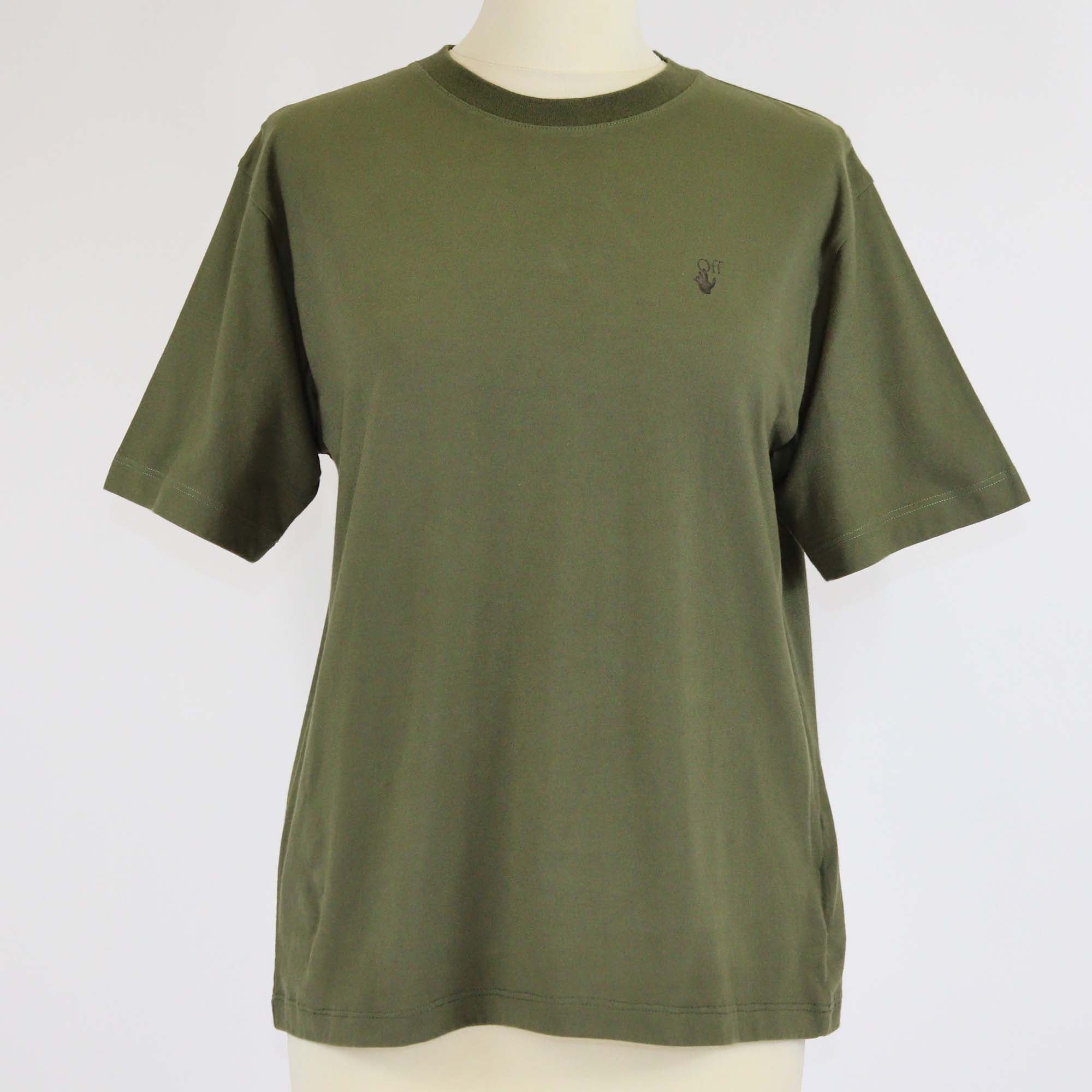 Off-White Khaki Green Floral Logo Print Cotton Crew Neck T-Shirt