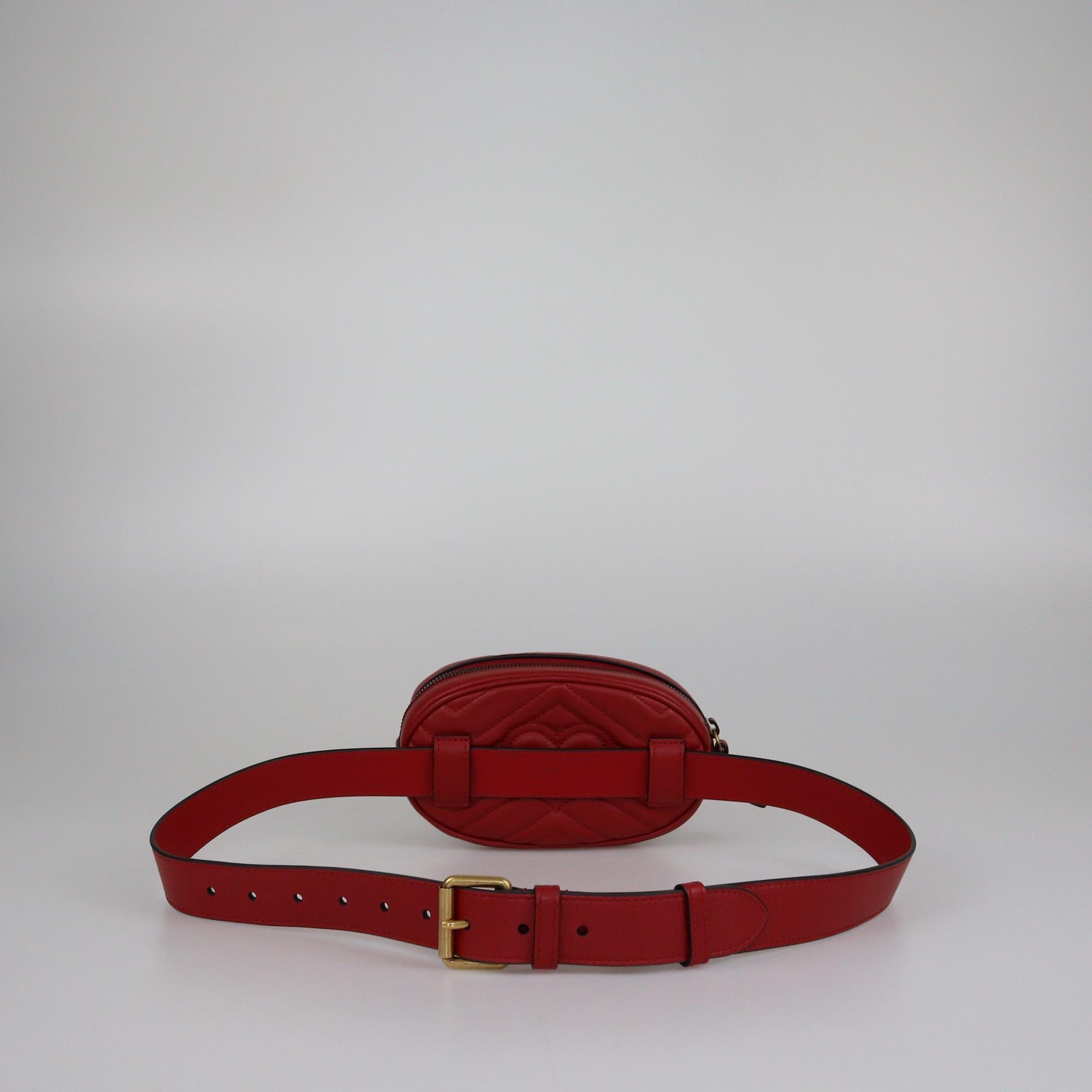 Gucci Red Matelasse GG Marmont Belt Bag Womens Gucci 