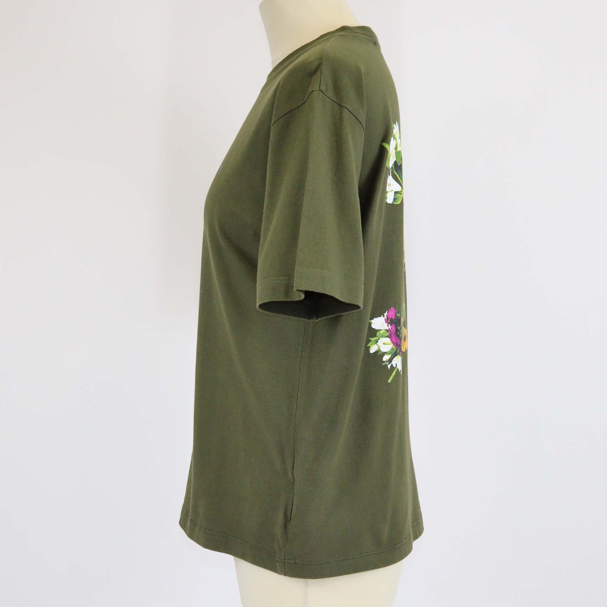 Off-White Khaki Green Floral Logo Print Cotton Crew Neck T-Shirt