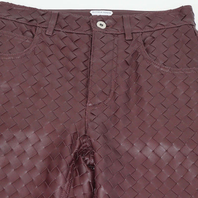 Bottega Veneta Burgundy Intrecciato Leather Straight-Leg Pants