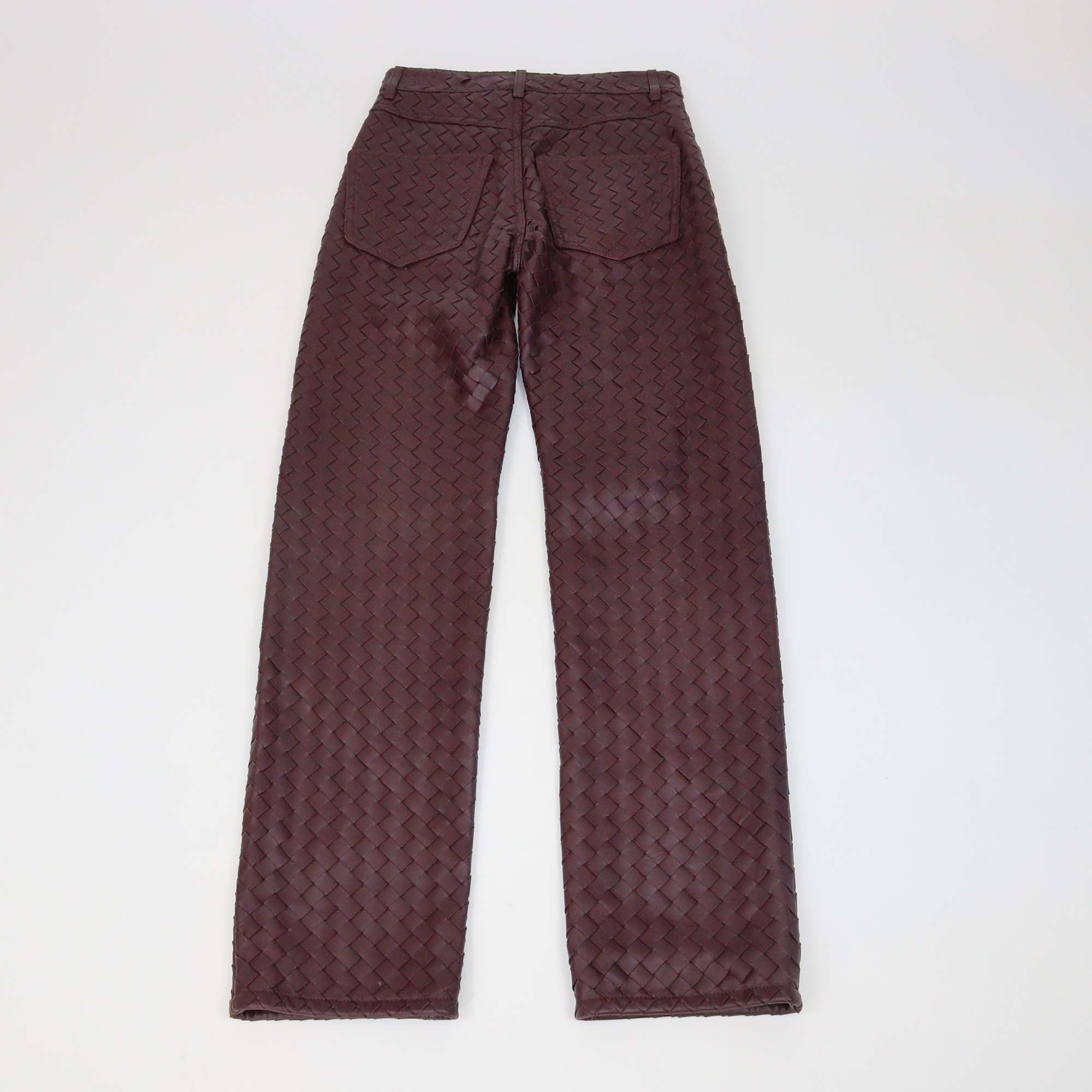 Bottega Veneta Burgundy Intrecciato Leather Straight-Leg Pants