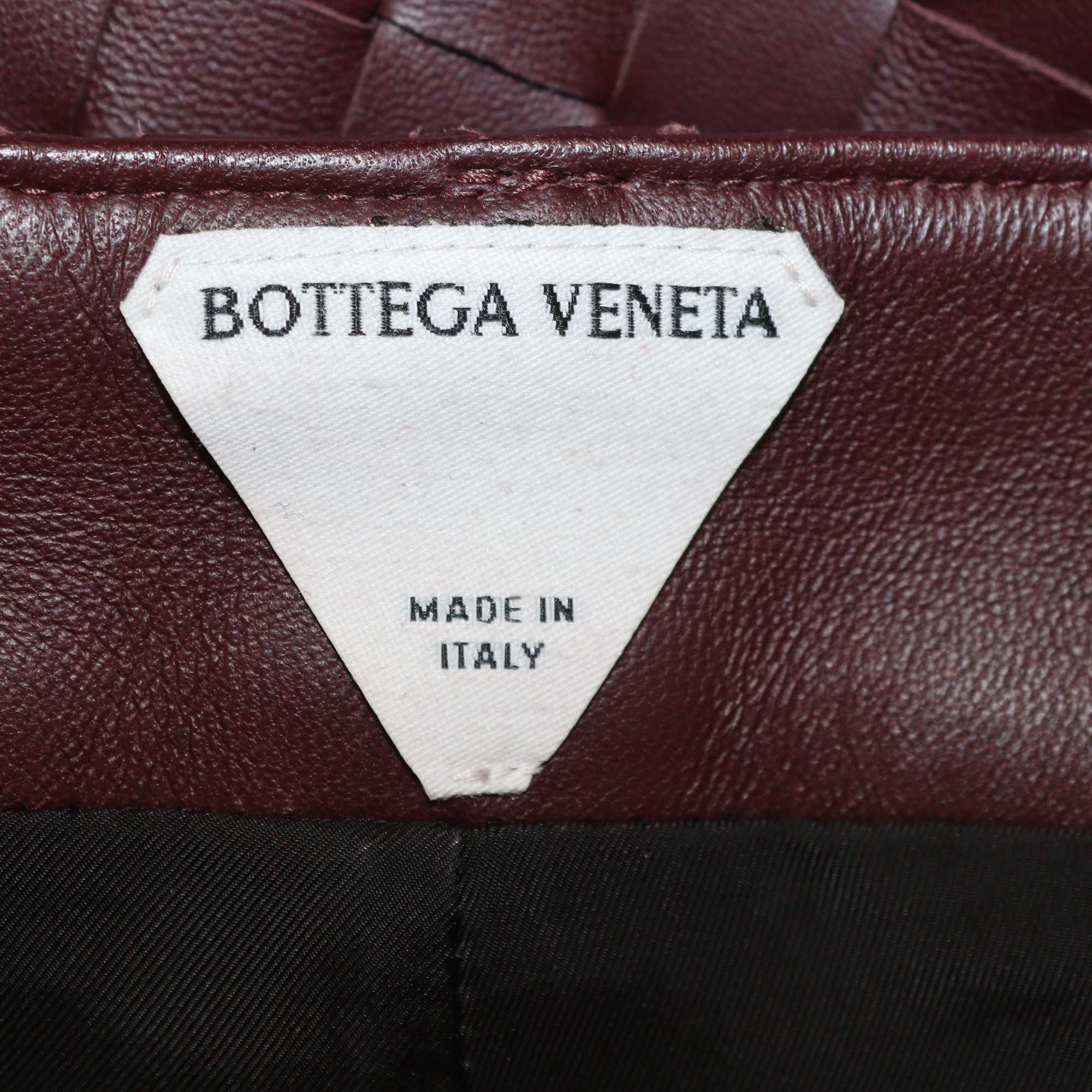 Bottega Veneta Burgundy Intrecciato Leather Straight-Leg Pants