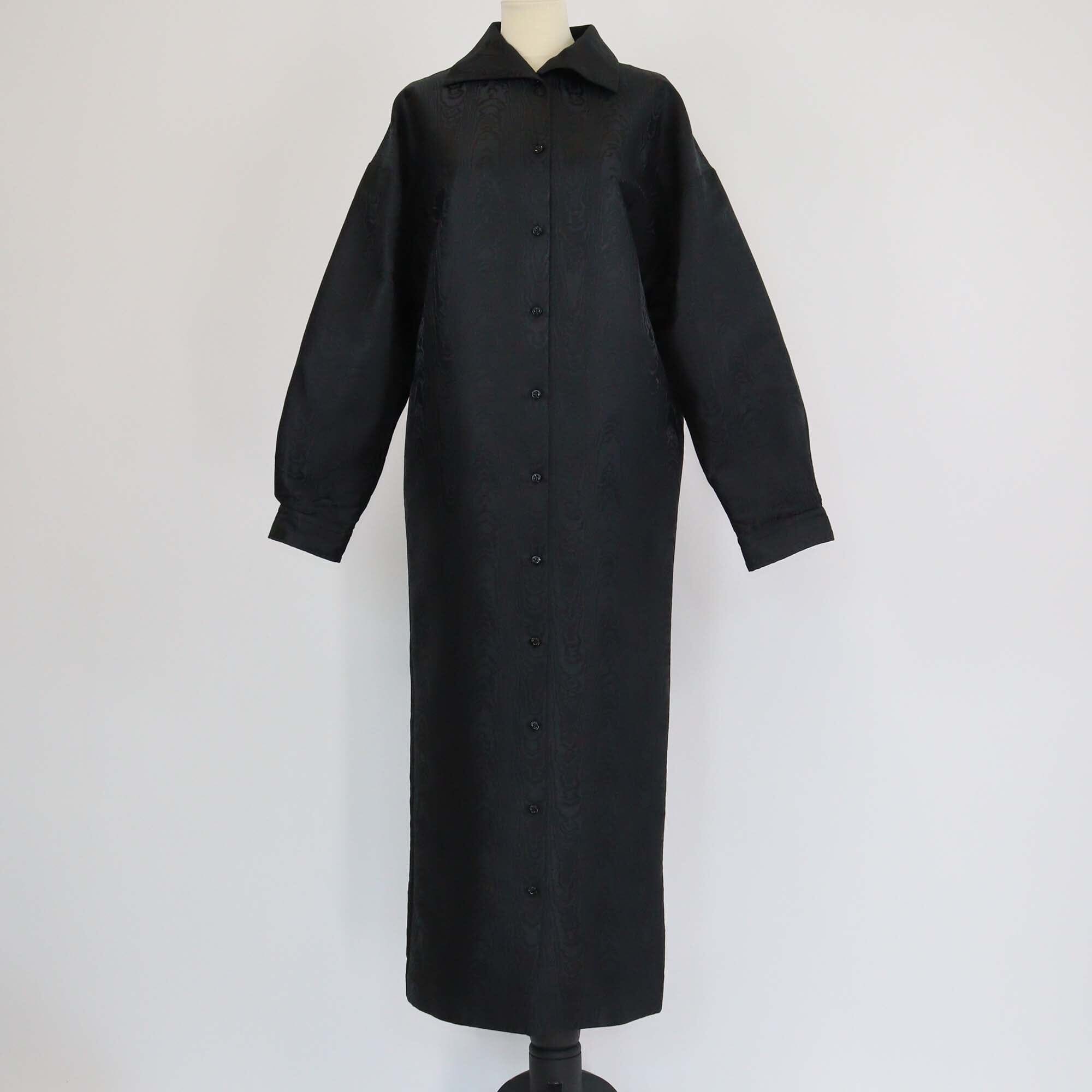Balenciaga Black Jacquard Pattern Long Sleeve Midi Shirt Dress Womens Balenciaga 