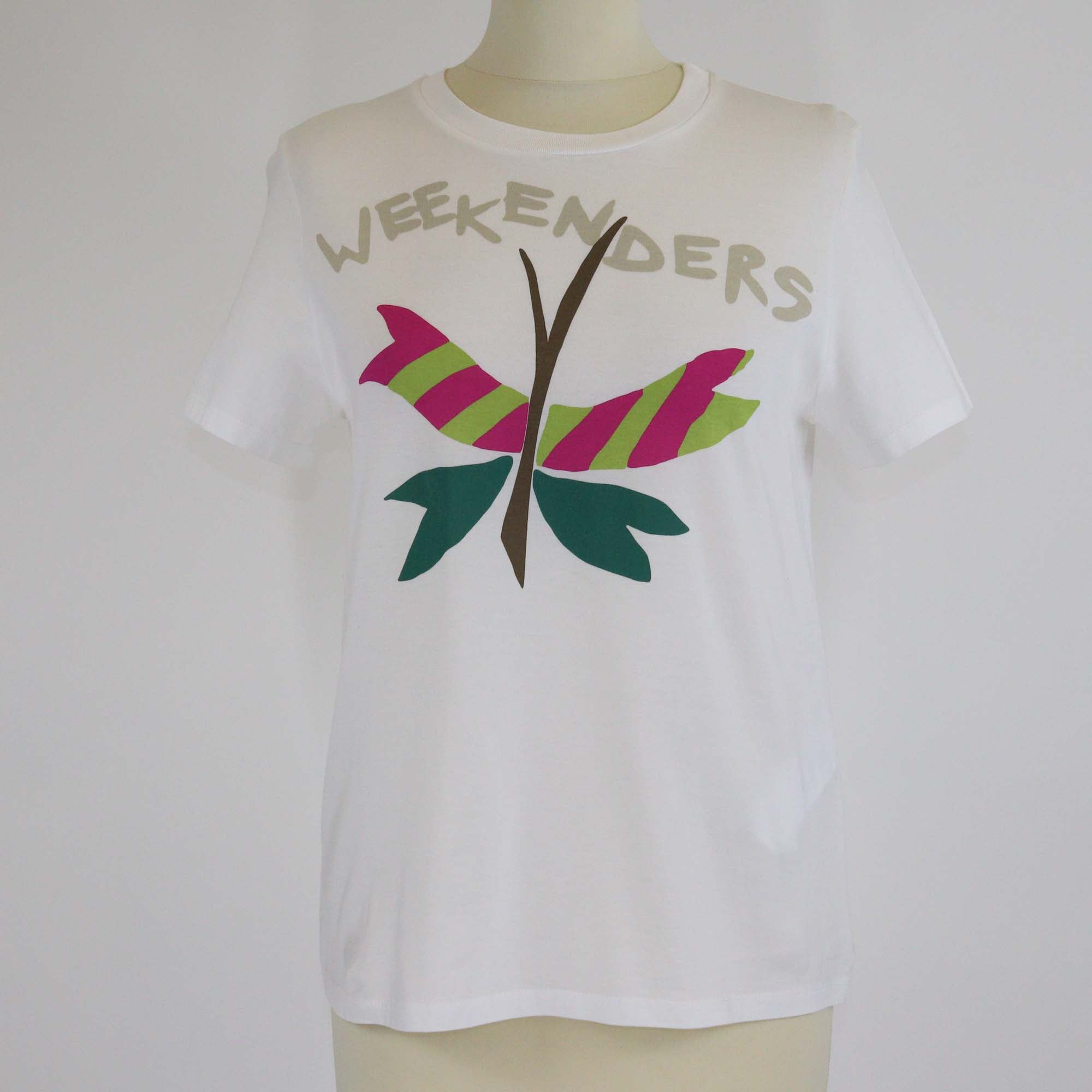 Weekend Max Mara White Butterfly Print Cotton Crew Neck T-Shirt