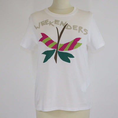 Weekend Max Mara White Butterfly Print Cotton Crew Neck T-Shirt