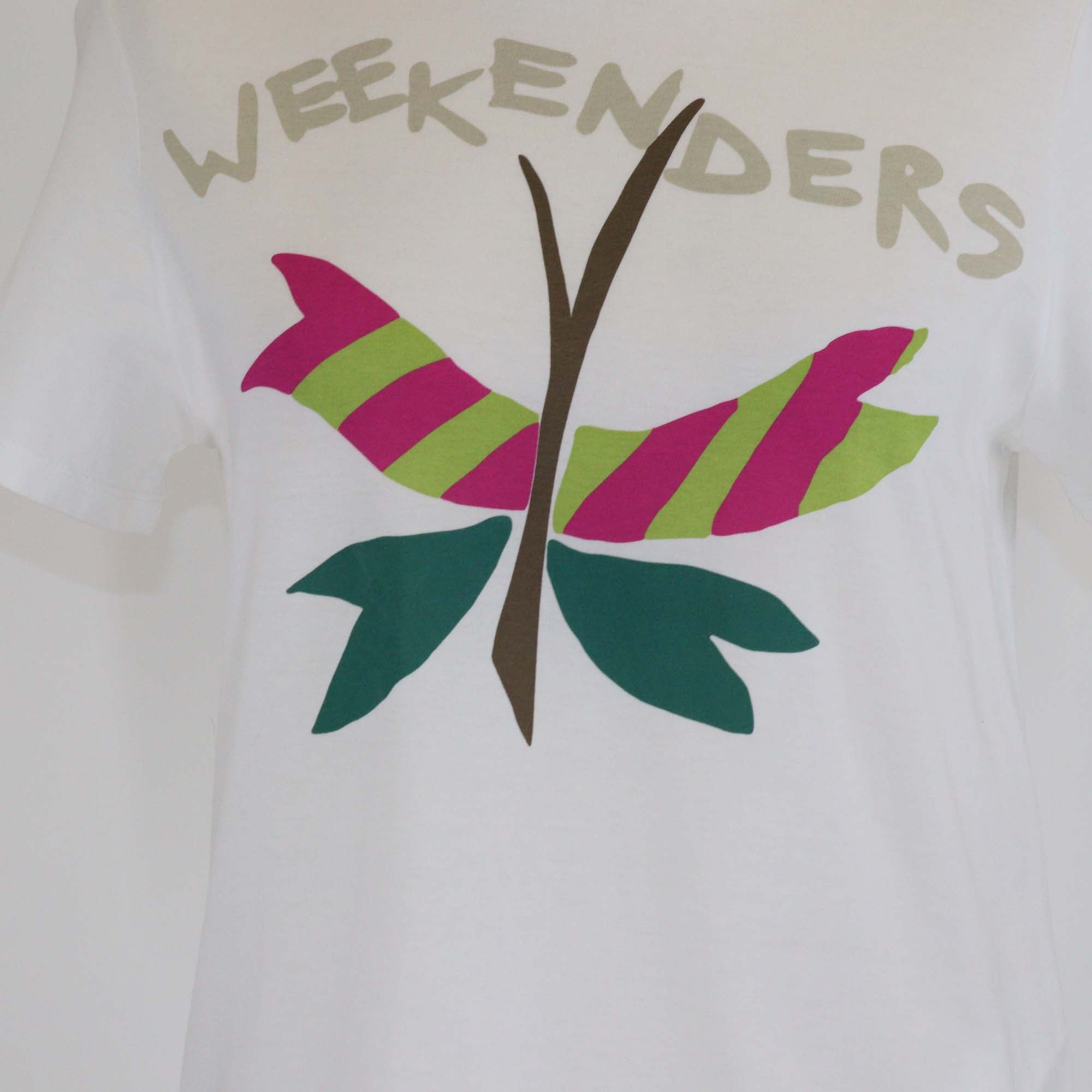 Weekend Max Mara White Butterfly Print Cotton Crew Neck T-Shirt