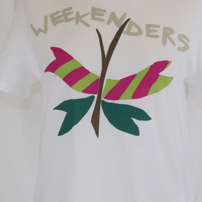 Weekend Max Mara White Butterfly Print Cotton Crew Neck T-Shirt