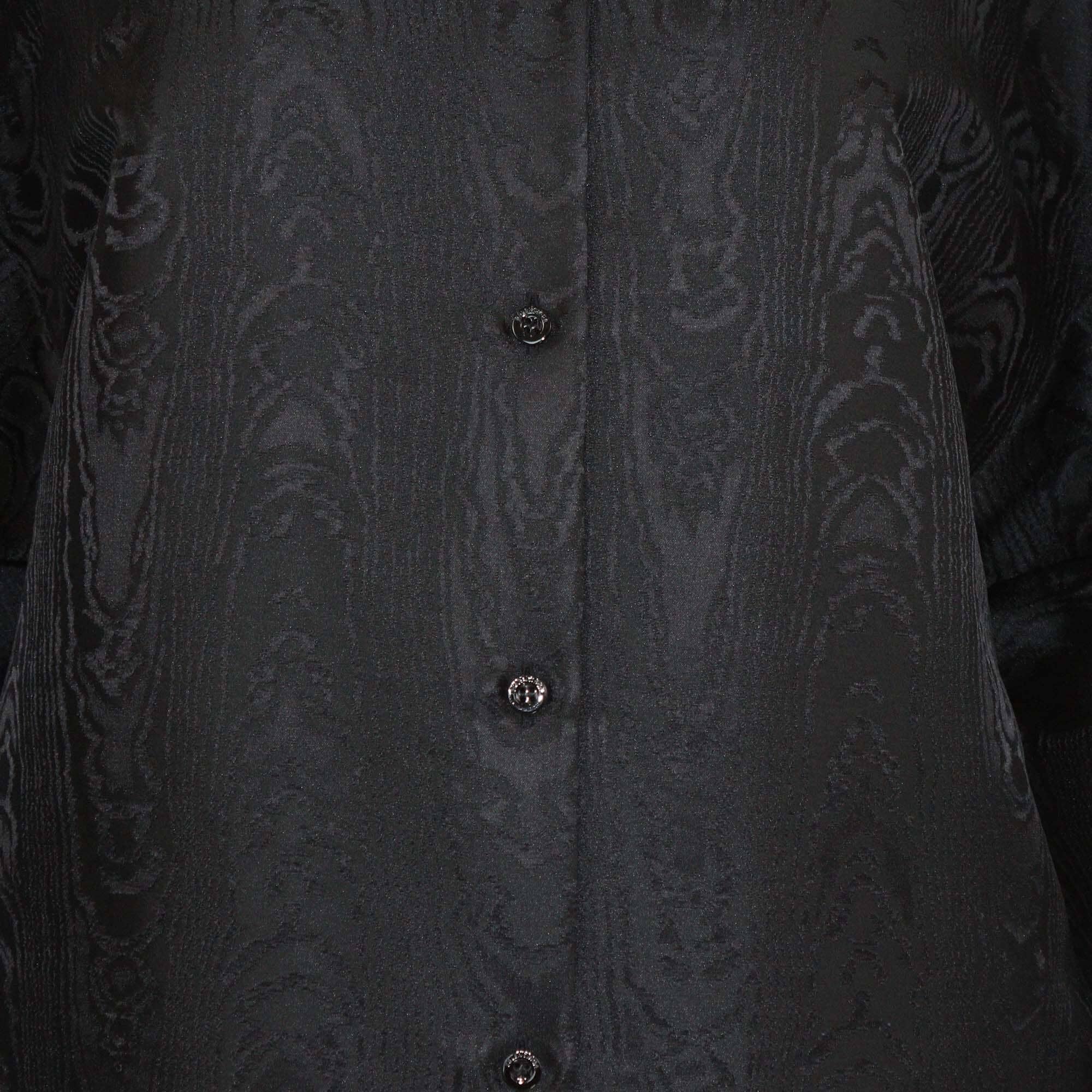 Balenciaga Black Jacquard Pattern Long Sleeve Midi Shirt Dress Womens Balenciaga 