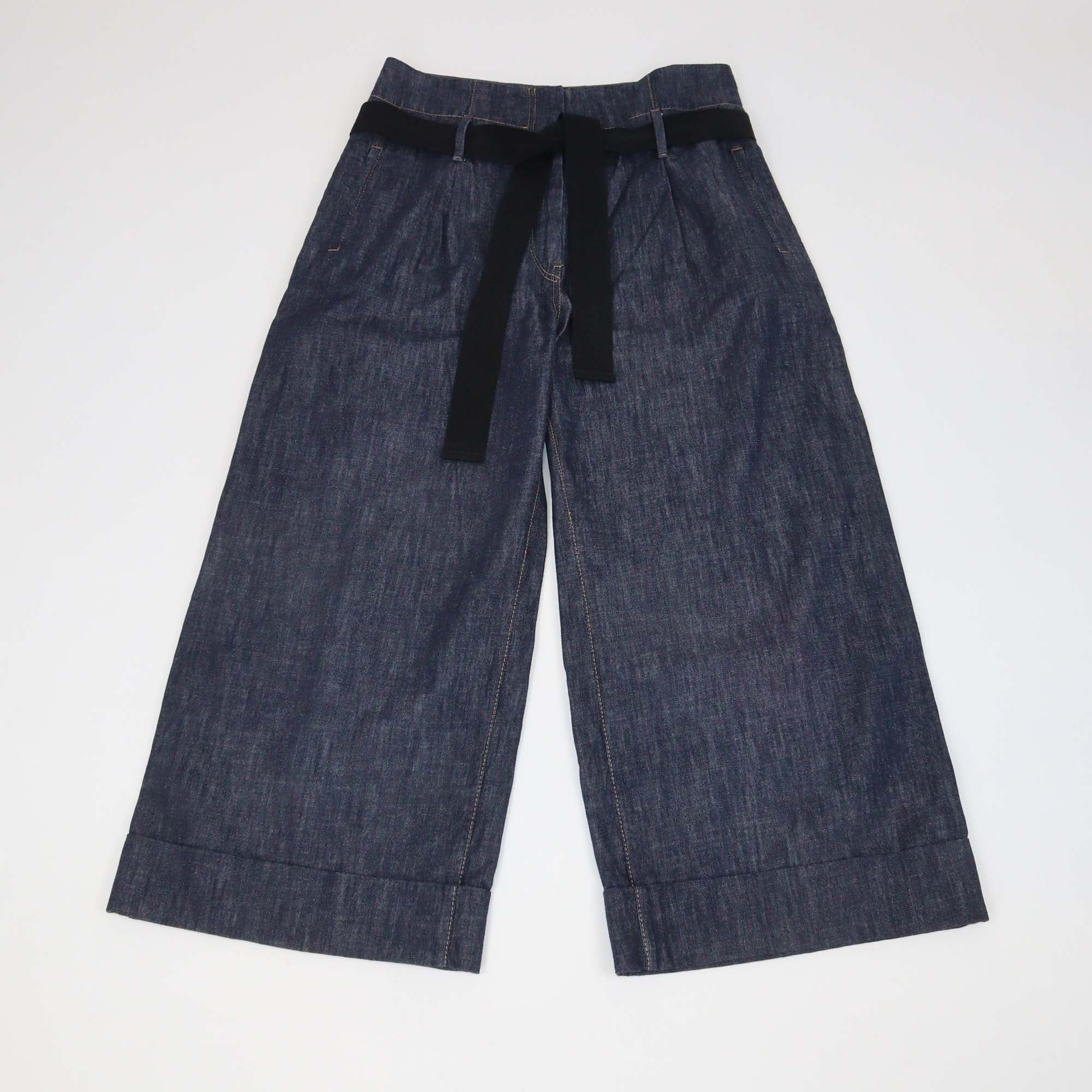 Brunello Cucinelli Dark Blue Denim High Rise Wide Leg Jeans