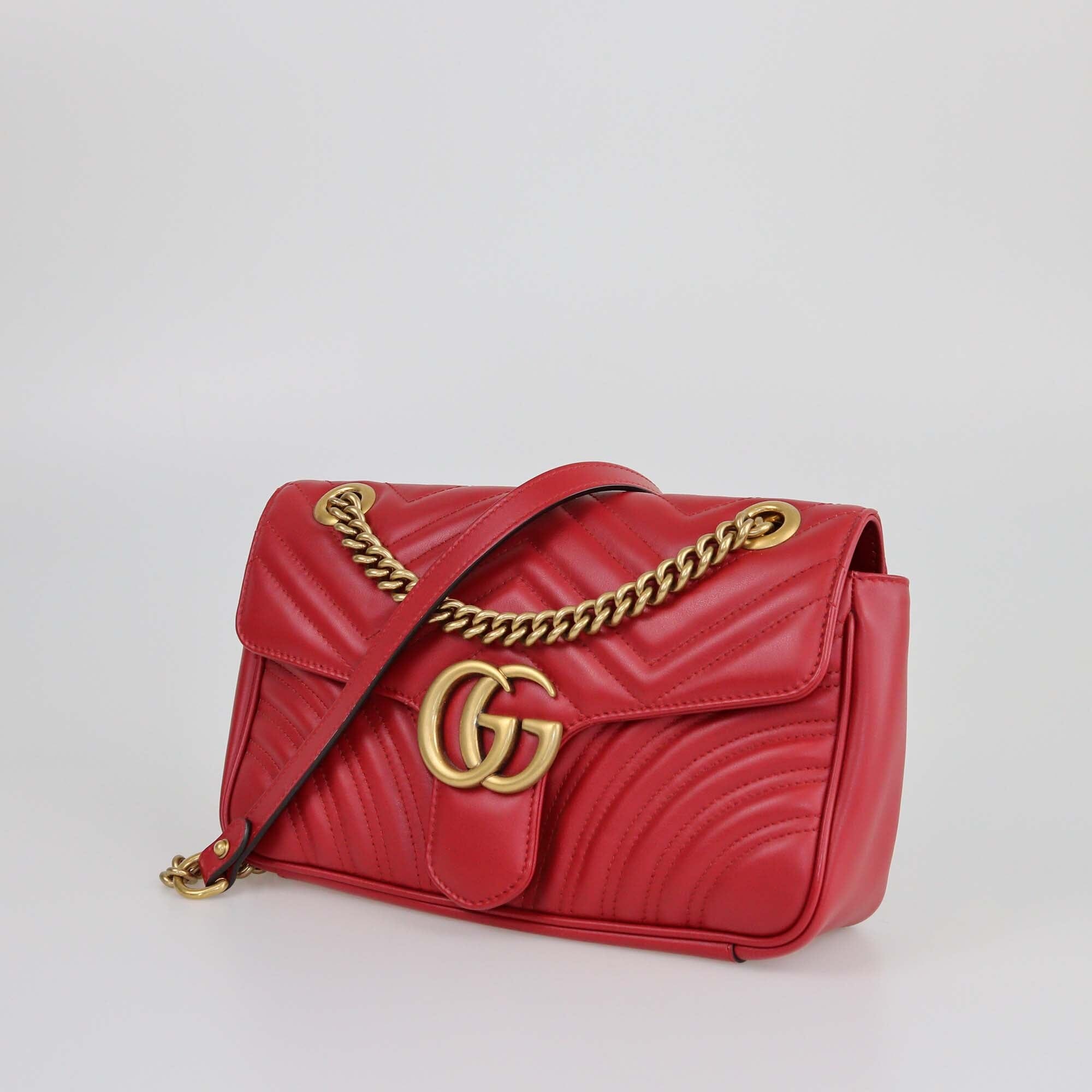 Gucci Red Matelasse Small GG Marmont Shoulder Bag