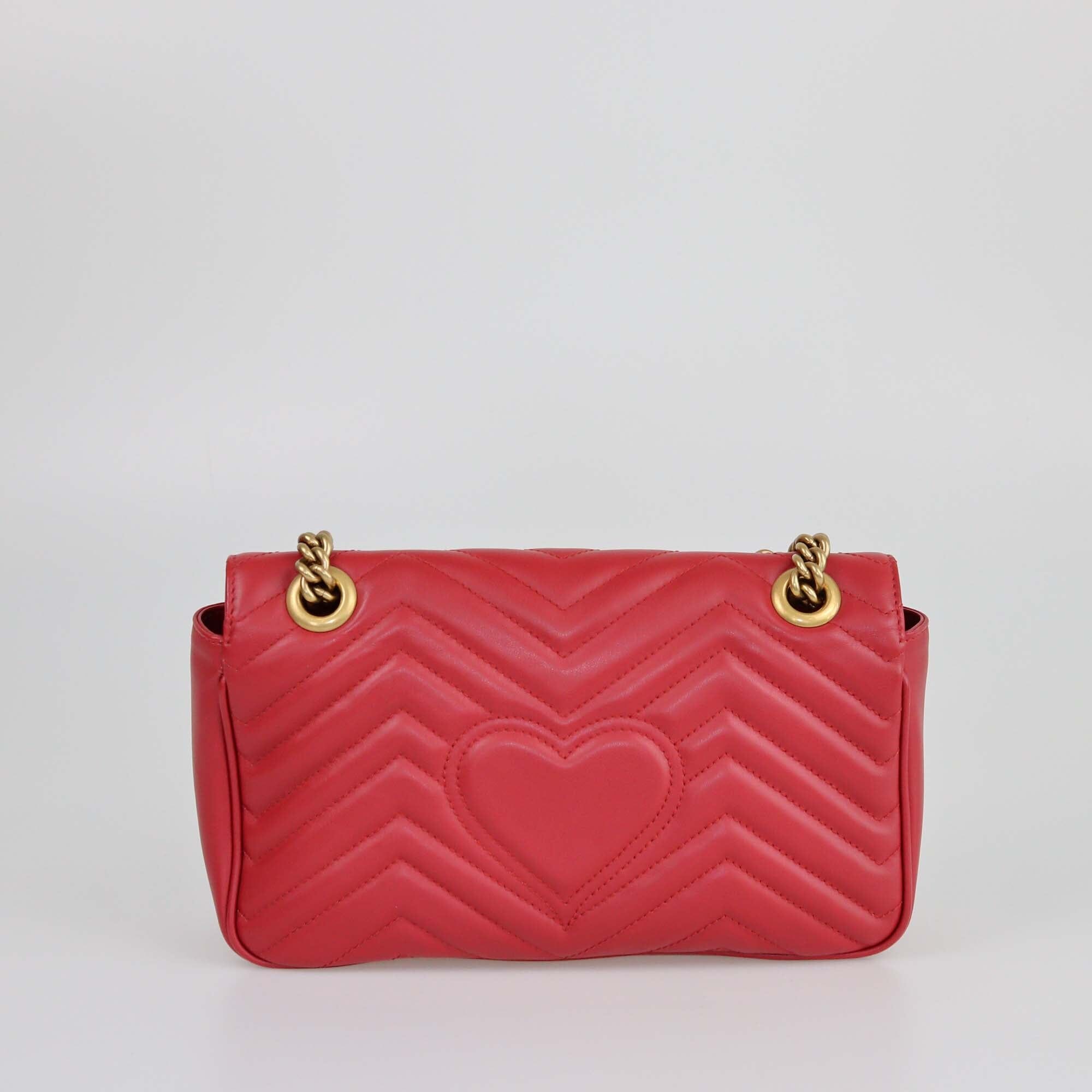 Gucci Red Matelasse Small GG Marmont Shoulder Bag Womens Gucci 