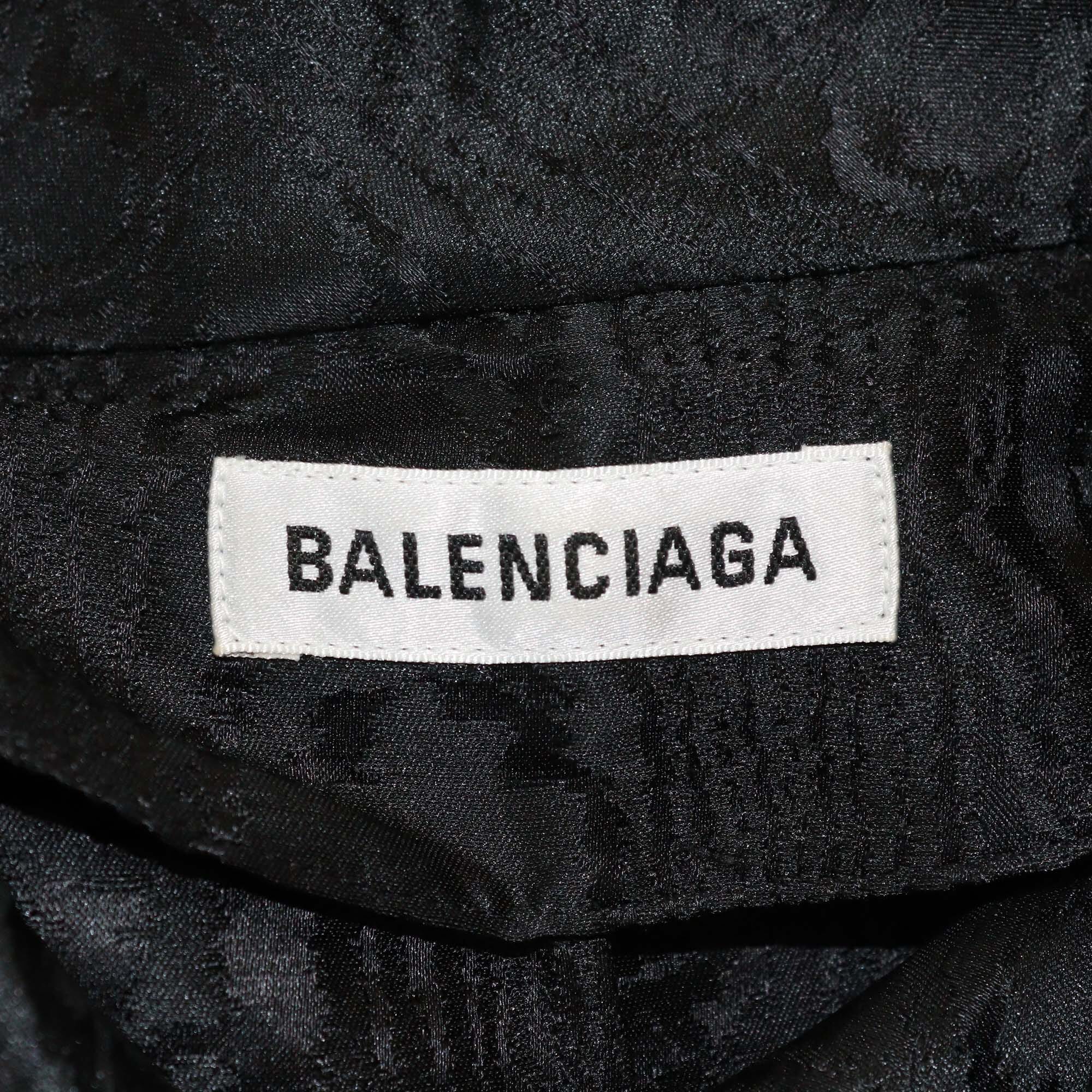 Balenciaga Black Jacquard Pattern Long Sleeve Midi Shirt Dress Womens Balenciaga 