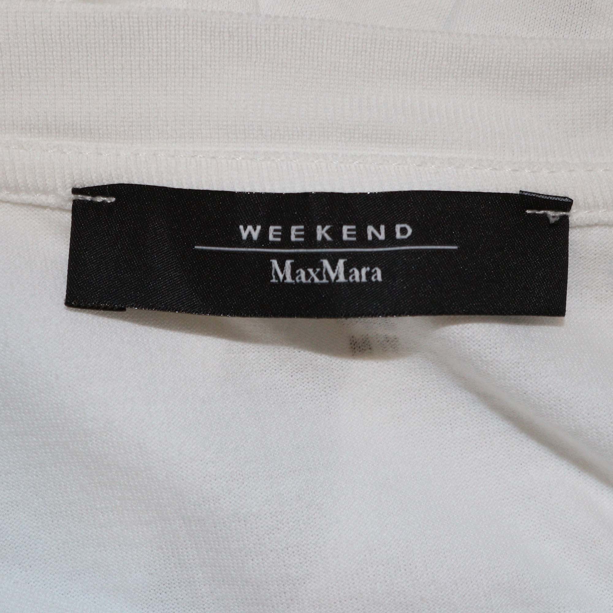 Weekend Max Mara White Butterfly Print Cotton Crew Neck T-Shirt