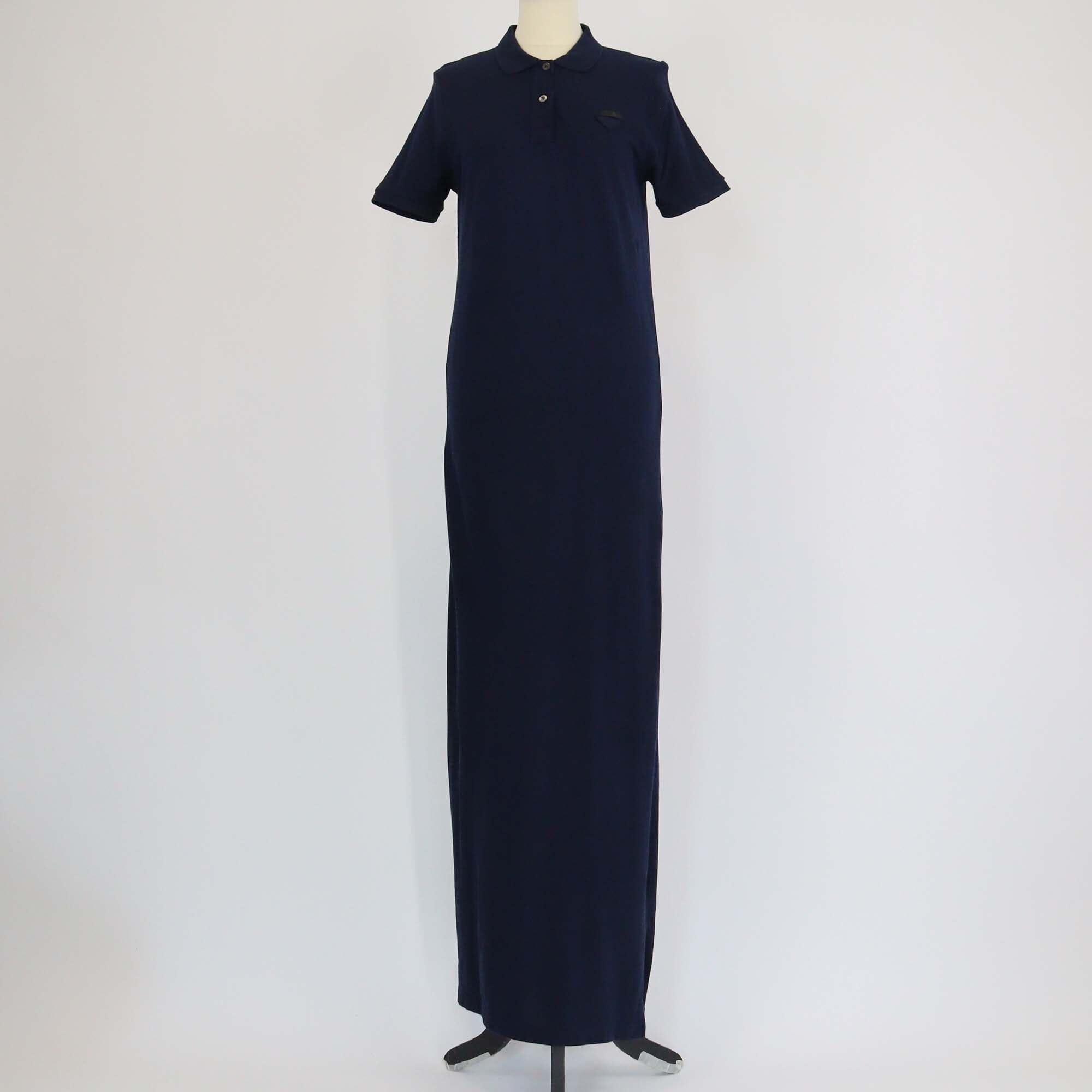 Prada Navy Blue Pique Short Sleeve Midi Dress Womens Prada 