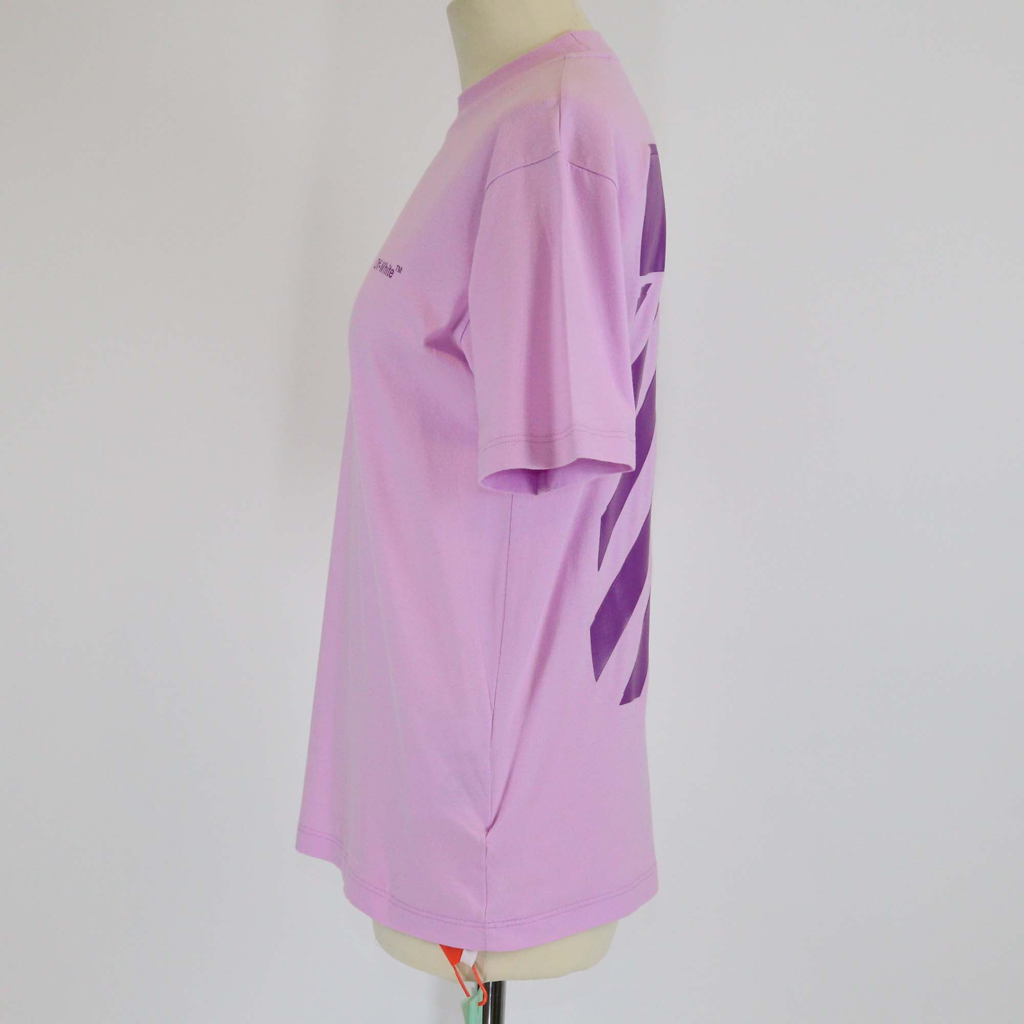 Off-White Lilac Logo Print Cotton Crew Neck T-Shirt