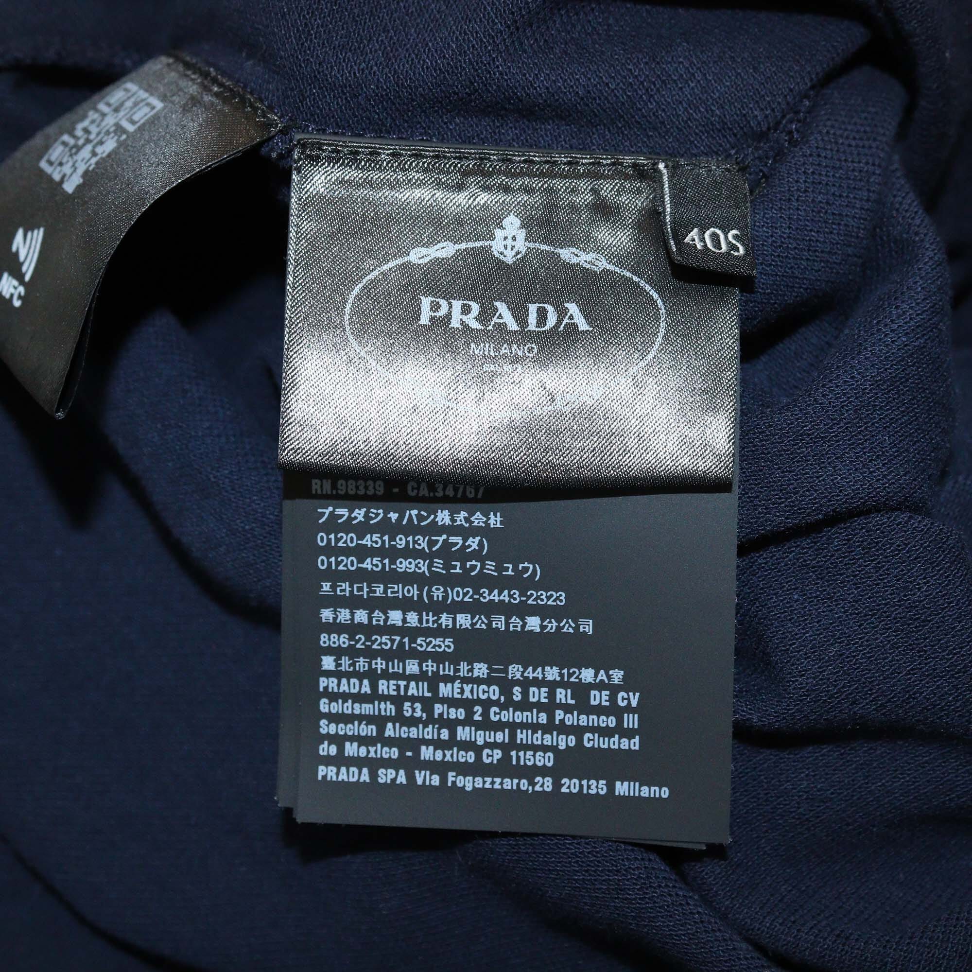 Prada Navy Blue Pique Short Sleeve Midi Dress Womens Prada 