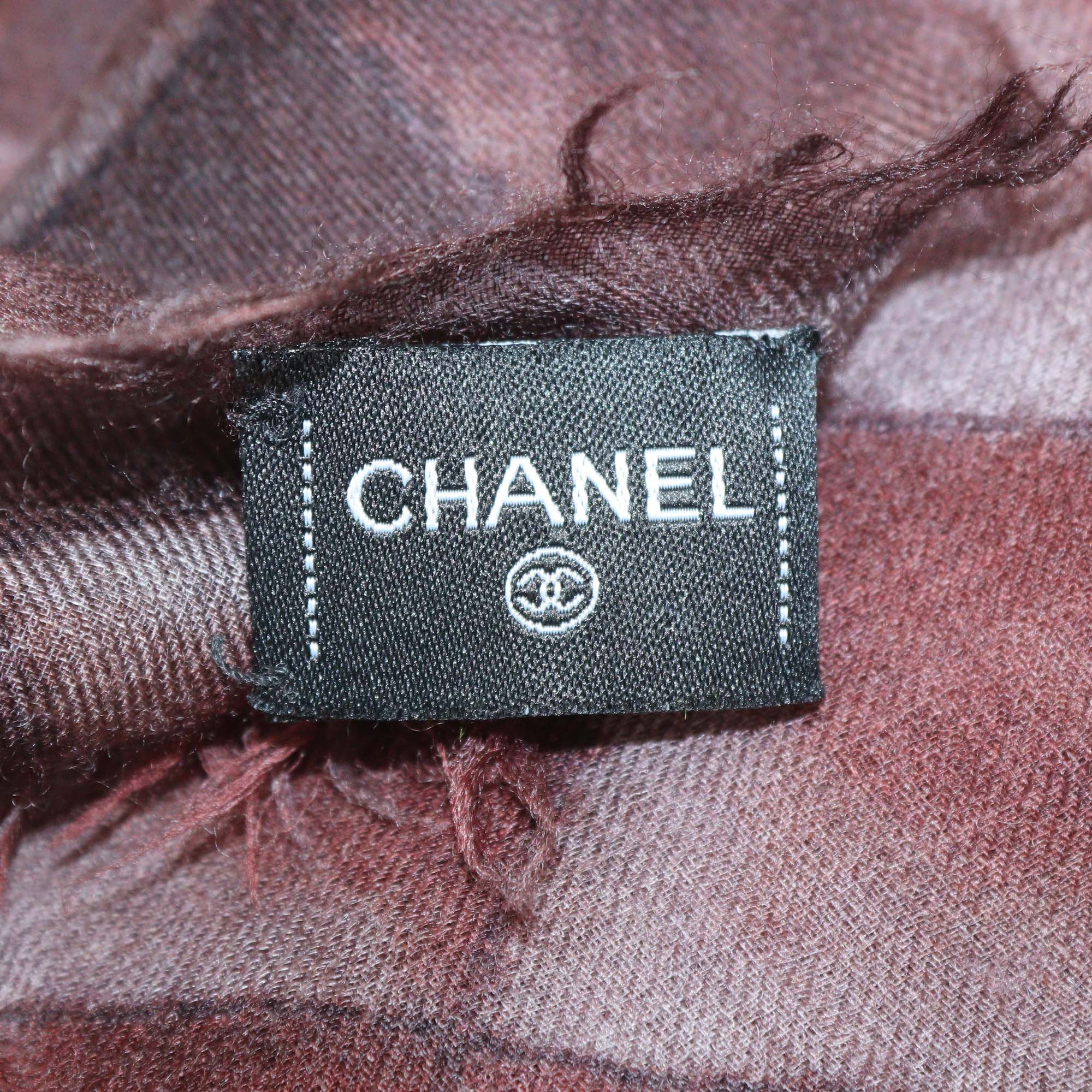 Chanel Brown Cashmere CC Logo Printed Scarf