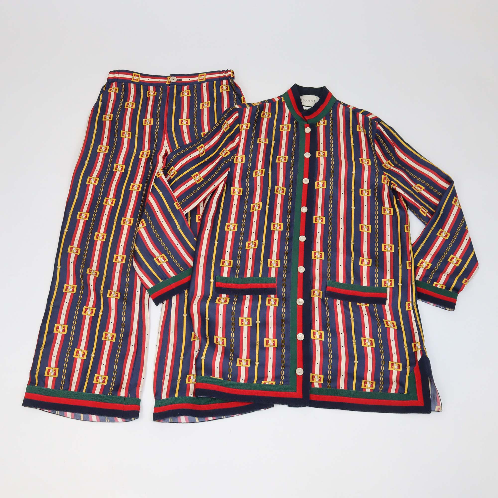 Gucci Multicolor Printed Silk Button Front Tunic Shirt and Trouser Set
