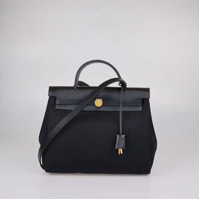Hermes Black Canvas and Leather Herbag Zip 31 Bag