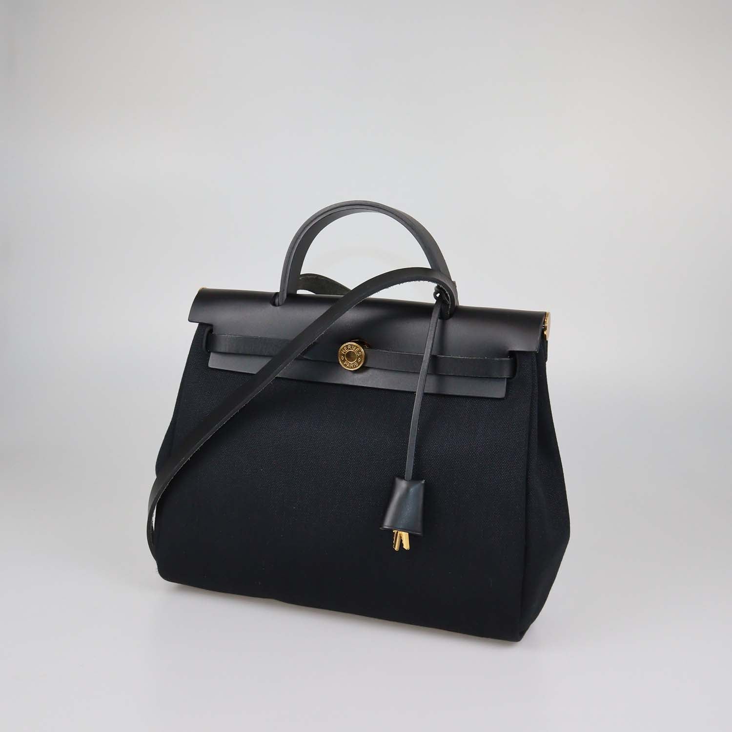 Hermes Black Canvas and Leather Herbag Zip 31 Bag
