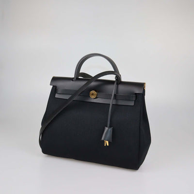 Hermes Black Canvas and Leather Herbag Zip 31 Bag