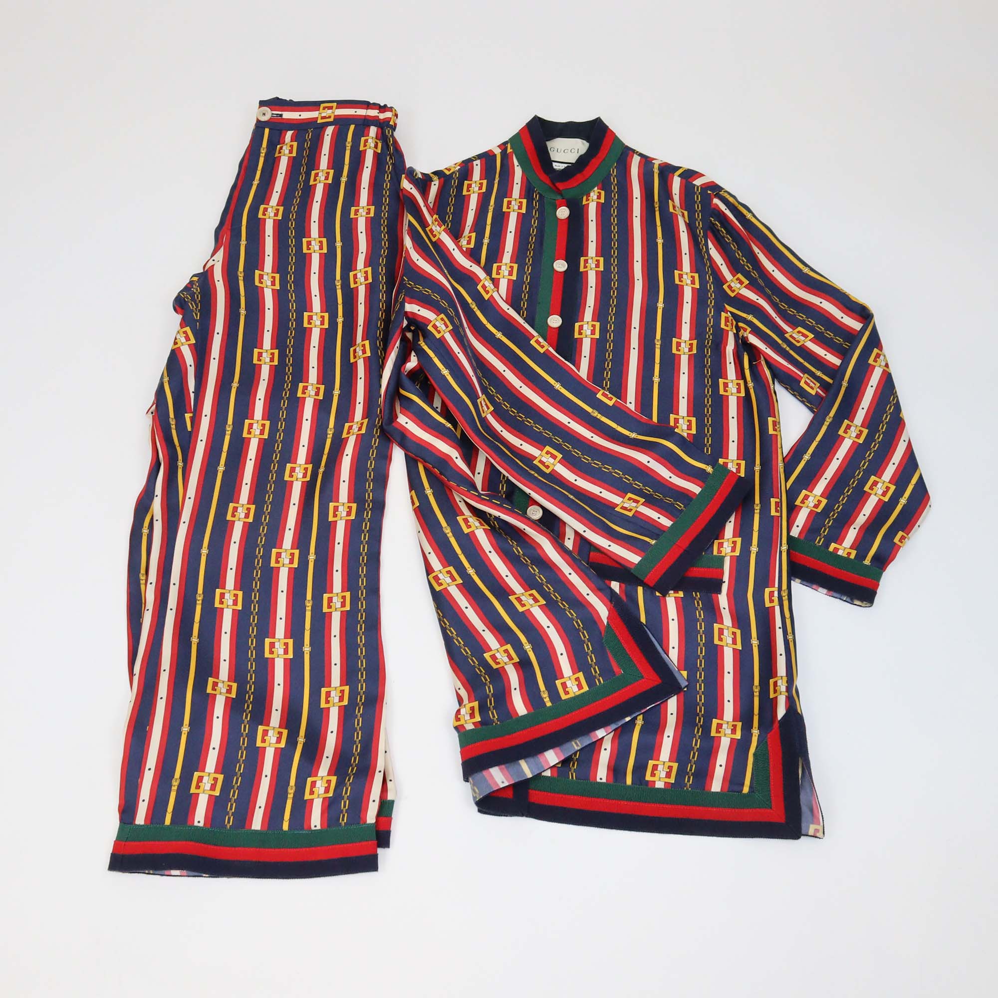 Gucci Multicolor Printed Silk Button Front Tunic Shirt and Trouser Set