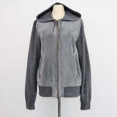 Ermenegildo Zegna Grey Suede,Cashmere and Wool Zipped Hooded Jacket
