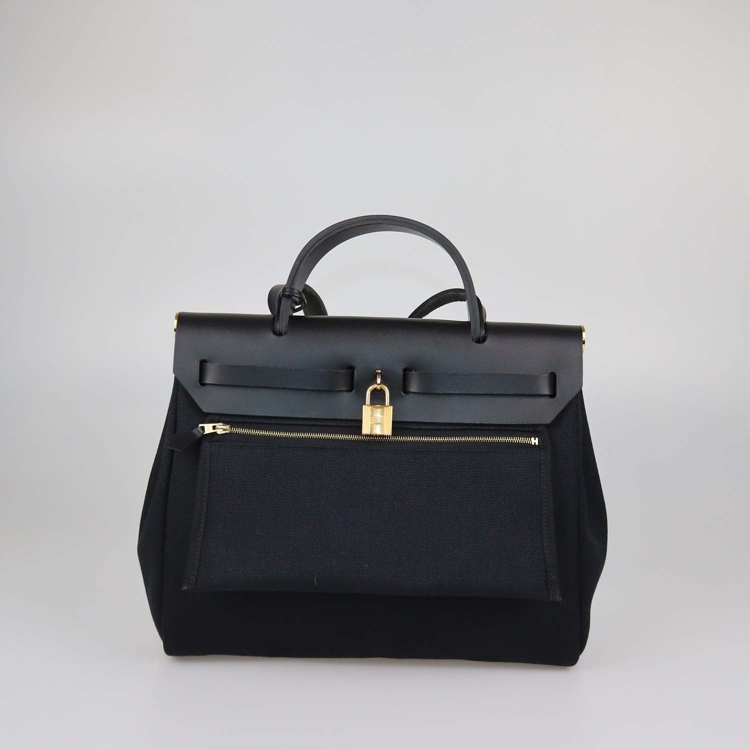 Hermes Black Canvas and Leather Herbag Zip 31 Bag