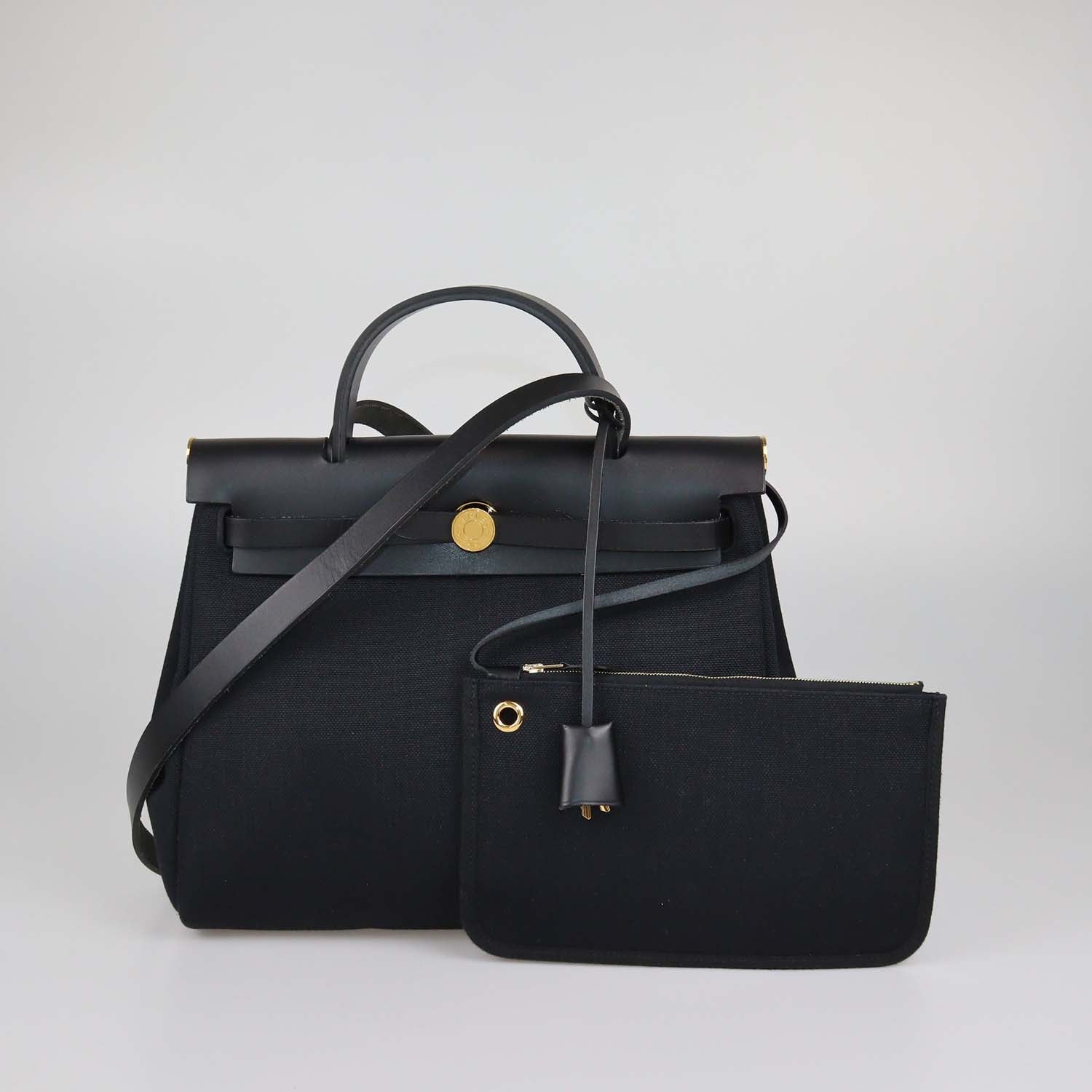 Hermes Black Canvas and Leather Herbag Zip 31 Bag
