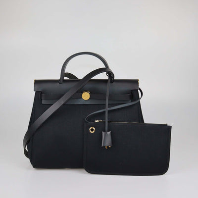Hermes Black Canvas and Leather Herbag Zip 31 Bag