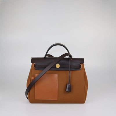 Hermes Fauve / Fauve / Ébène Canvas and Hunter Leather Herbag Zip Pocket 31 Bag