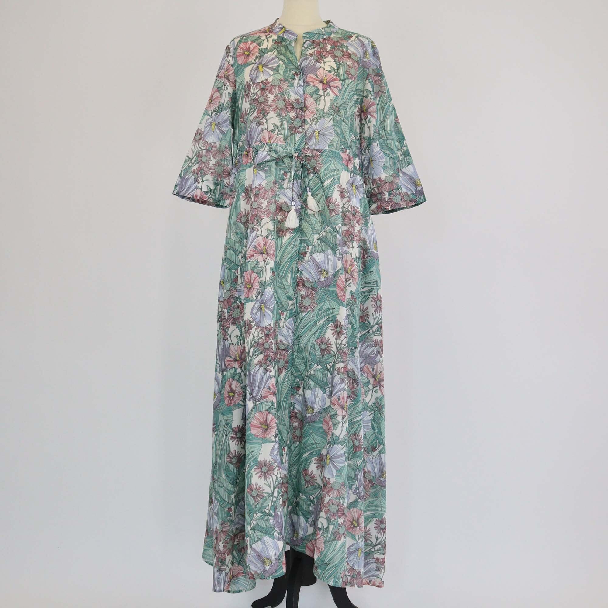 Tory Burch Multicolor Floral Print Half Button Three Quarter Sleeve Maxi Dress Womens Tory Burch 