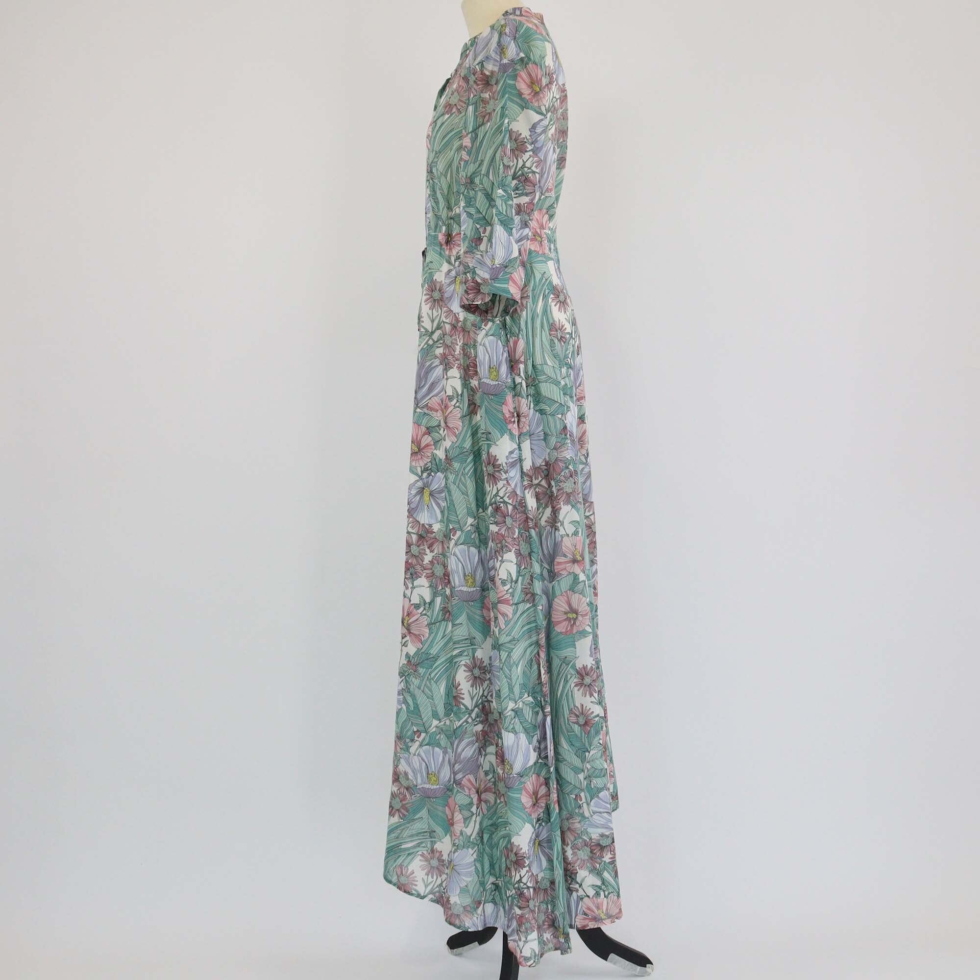 Tory Burch Multicolor Floral Print Half Button Three Quarter Sleeve Maxi Dress Womens Tory Burch 