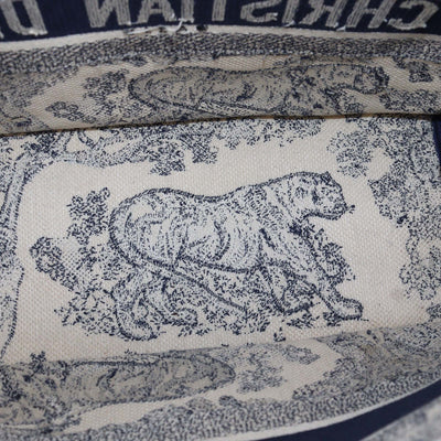 Christian Dior Navy Blue Toile De Jouy Embroidered Canvas Medium Book Tote