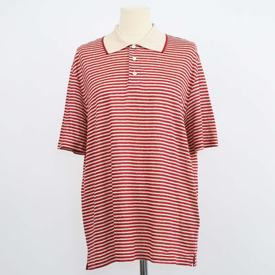 Loro Piana Red,Light Beige Linen Striped Polo Shirt
