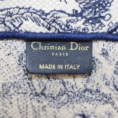 Christian Dior Navy Blue Toile De Jouy Embroidered Canvas Medium Book Tote