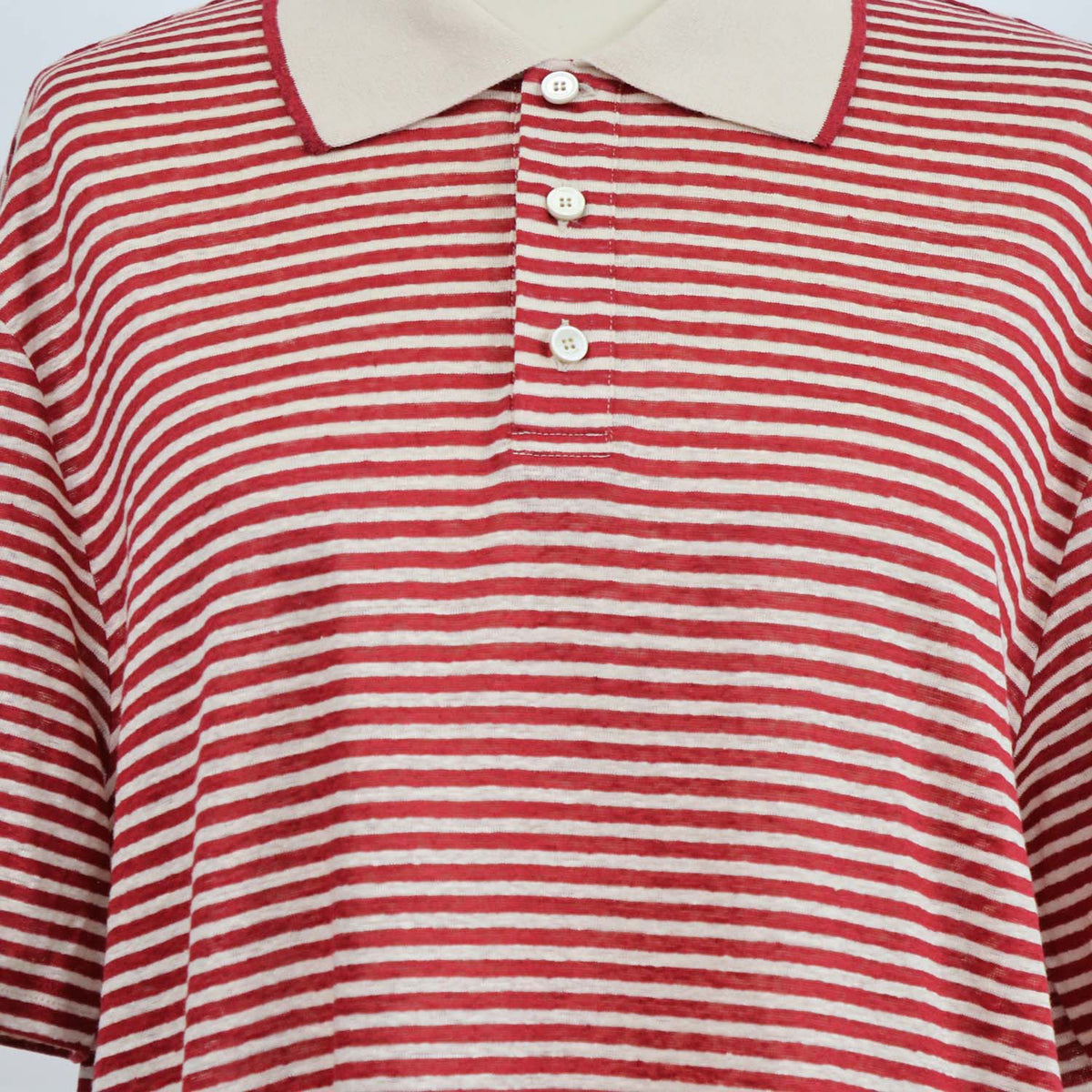 Loro Piana Red,Light Beige Linen Striped Polo Shirt